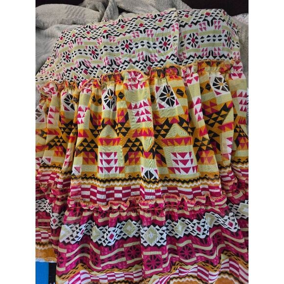 Bohemian Maxi Skirt Geometric Print Multicolor PXL lagenlook tribal aztec boho - Picture 4 of 6